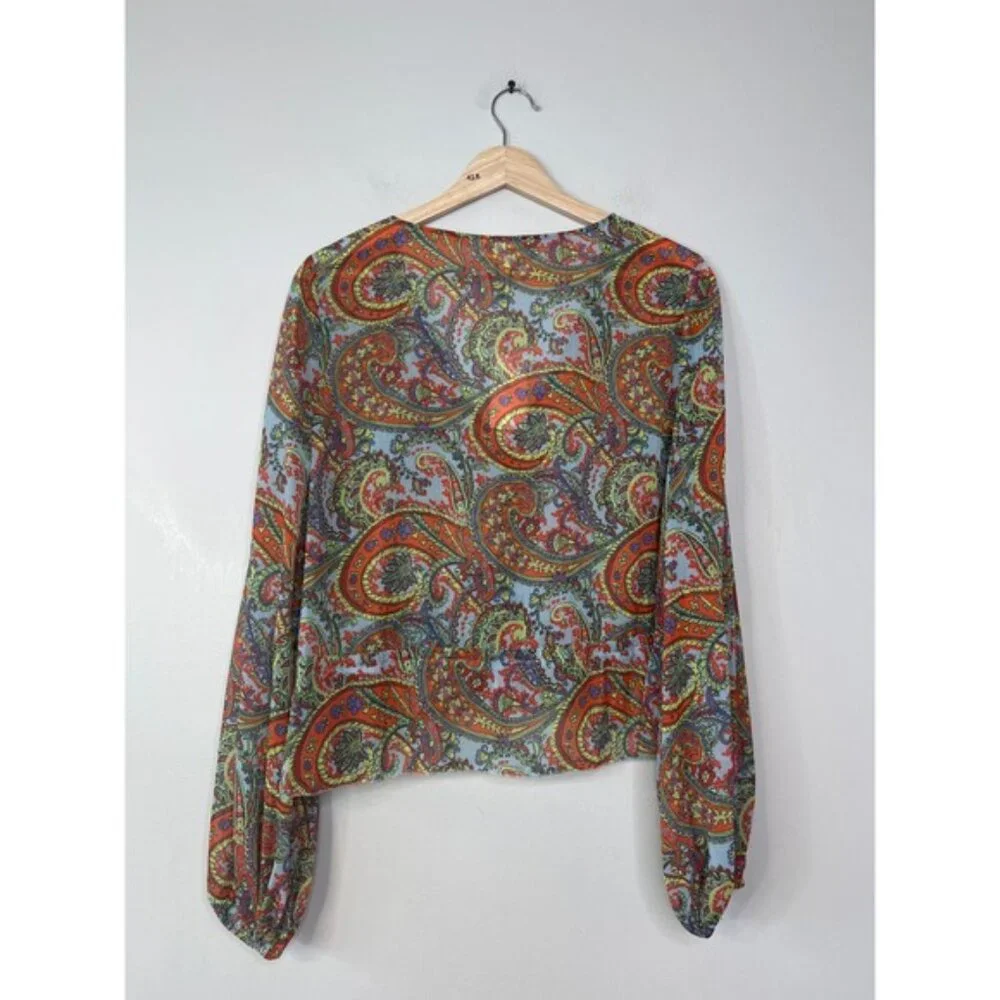NWT L'agence Pixie Bohemian Long Sleeve Paisley Print Crepe De Chine Blouse Red - Picture 7 of 8